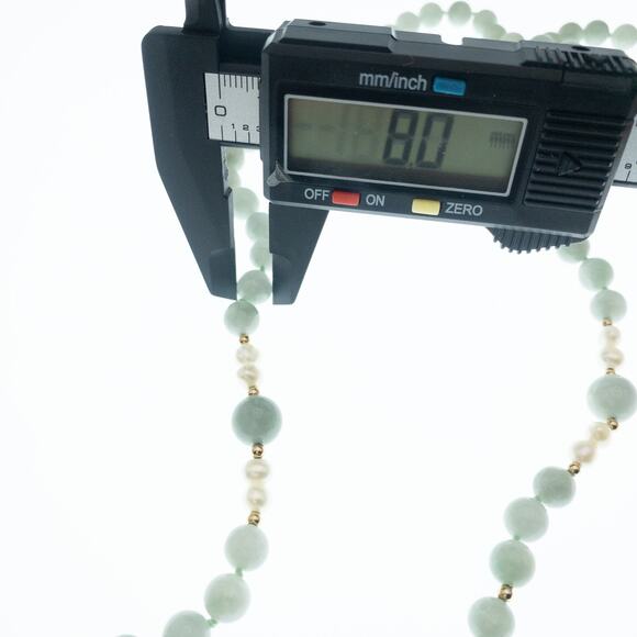 14K Burma Jadeite Fresh Water Pearls Gold Bead Necklace Strand 15" - Picture 8 of 12